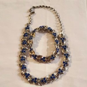 Elegant Silver and Blue Floral Necklace and Bracelet Set